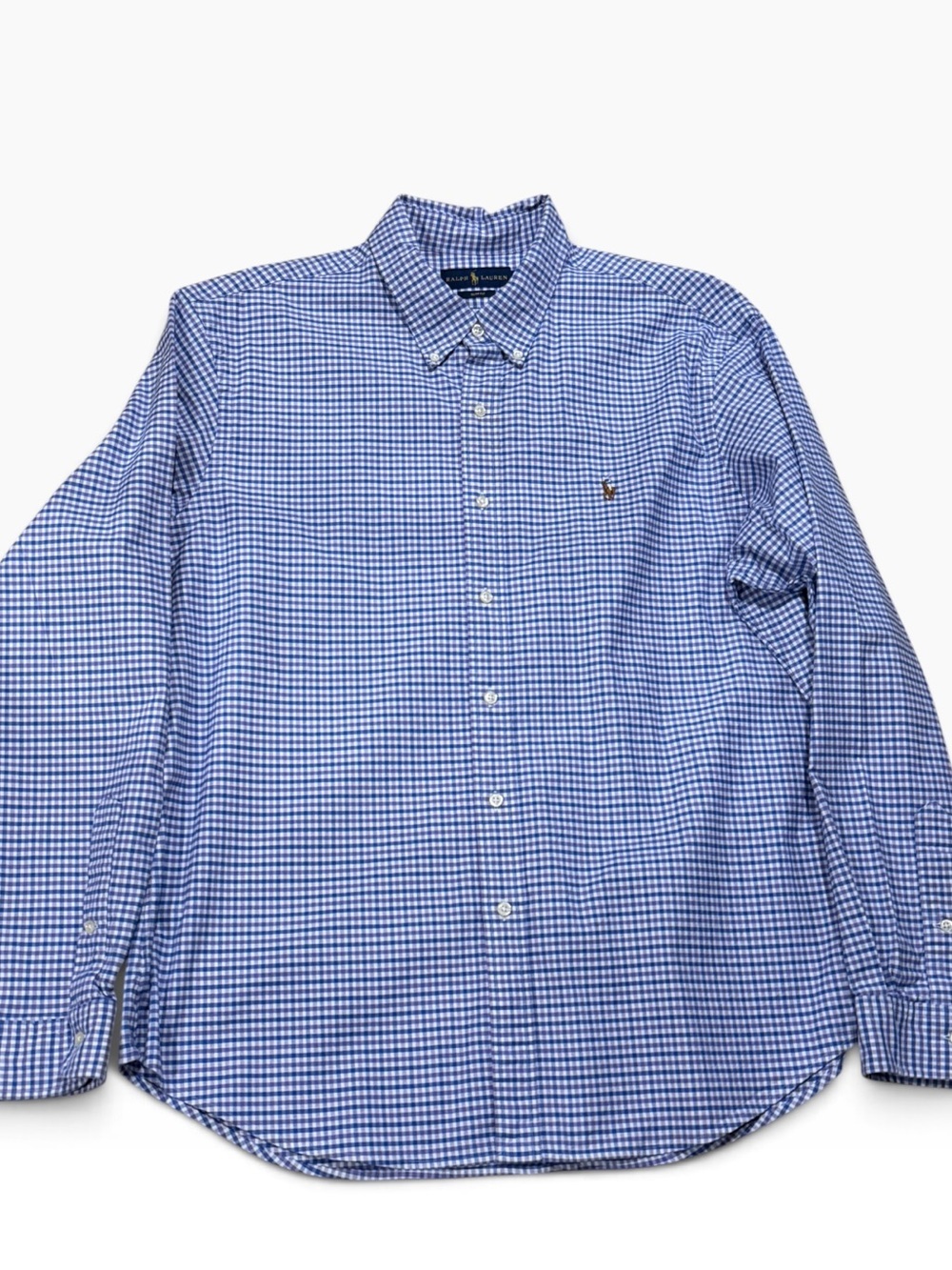 Ralph Lauren Men's Blue Gingham Button-Down Shirt XXL Slim Fit